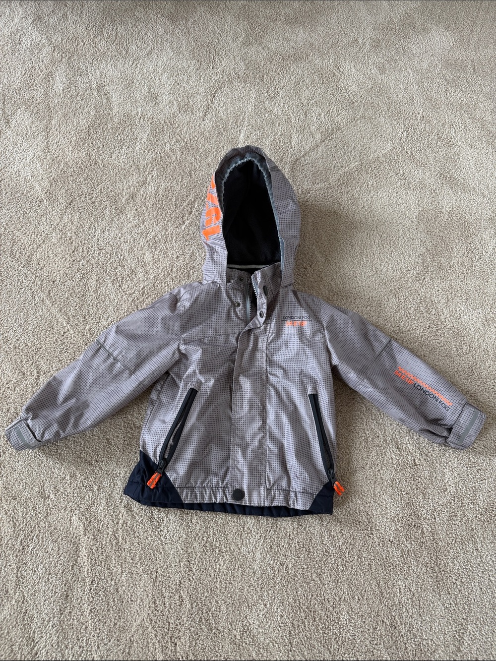 3T Hooded Winter Jacket - Gray & Navy with Orange Accents